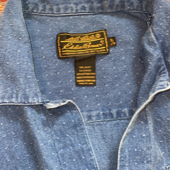 Vintage Eddie Bauer Button Front Polka Dot Denim Midi Dress Size Small - Picture 12 of 15